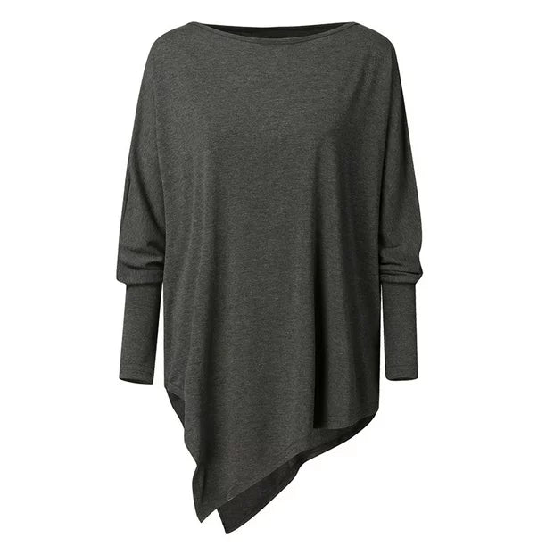Aliénor | Pull col bateau oversize manches longues ourlet asymétrique
