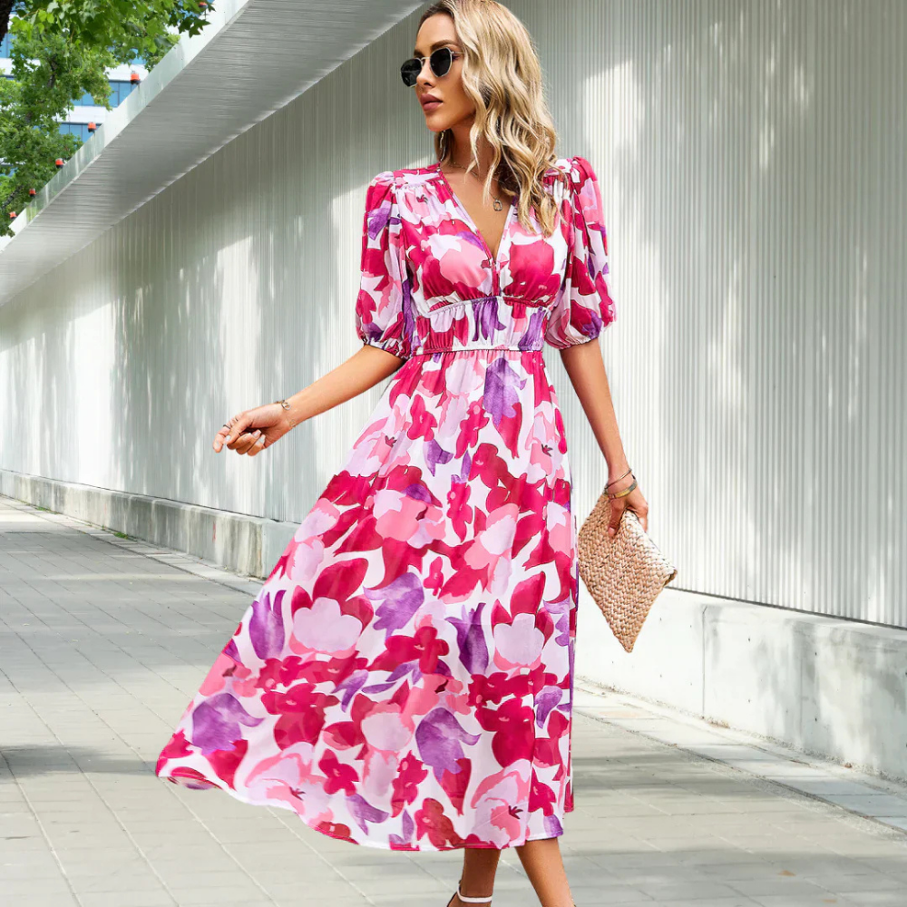 Rosalina | Robe d'été à imprimé fleuri en tissu léger pour femme