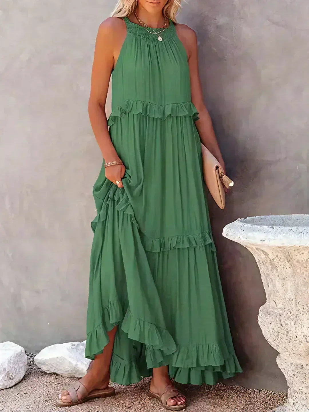 Elvira | Robe Longue à Volants et à Bretelles pour Femme