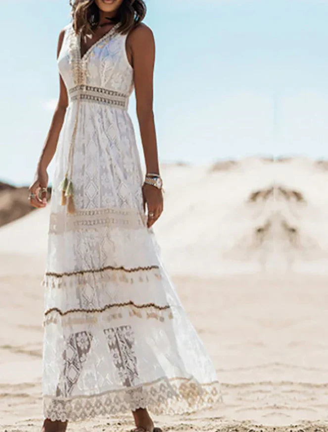 Marlee | Robe longue bohème avec dentelle et broderie pour femme