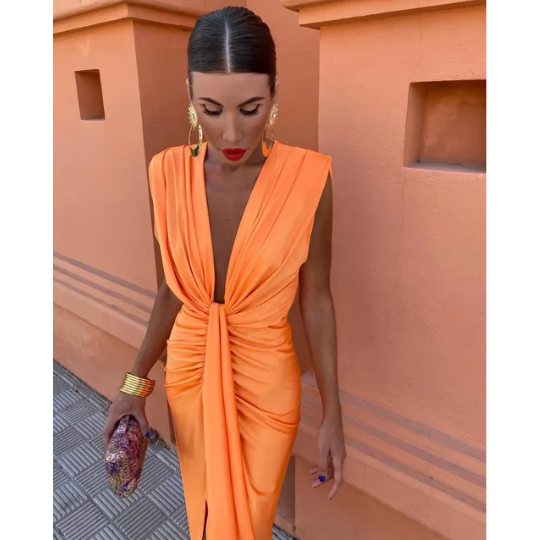 Annalie | Robe Midi avec Décolleté Plongeant et Volants Élégants pour Femme