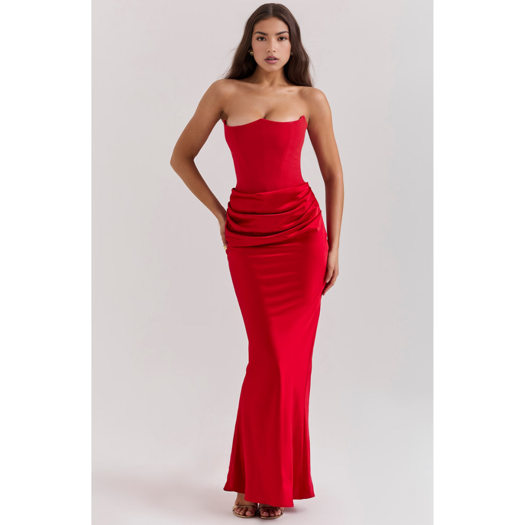 Fatima | Robe Longue Épaules Dénudées à Taille Drapée pour Femme