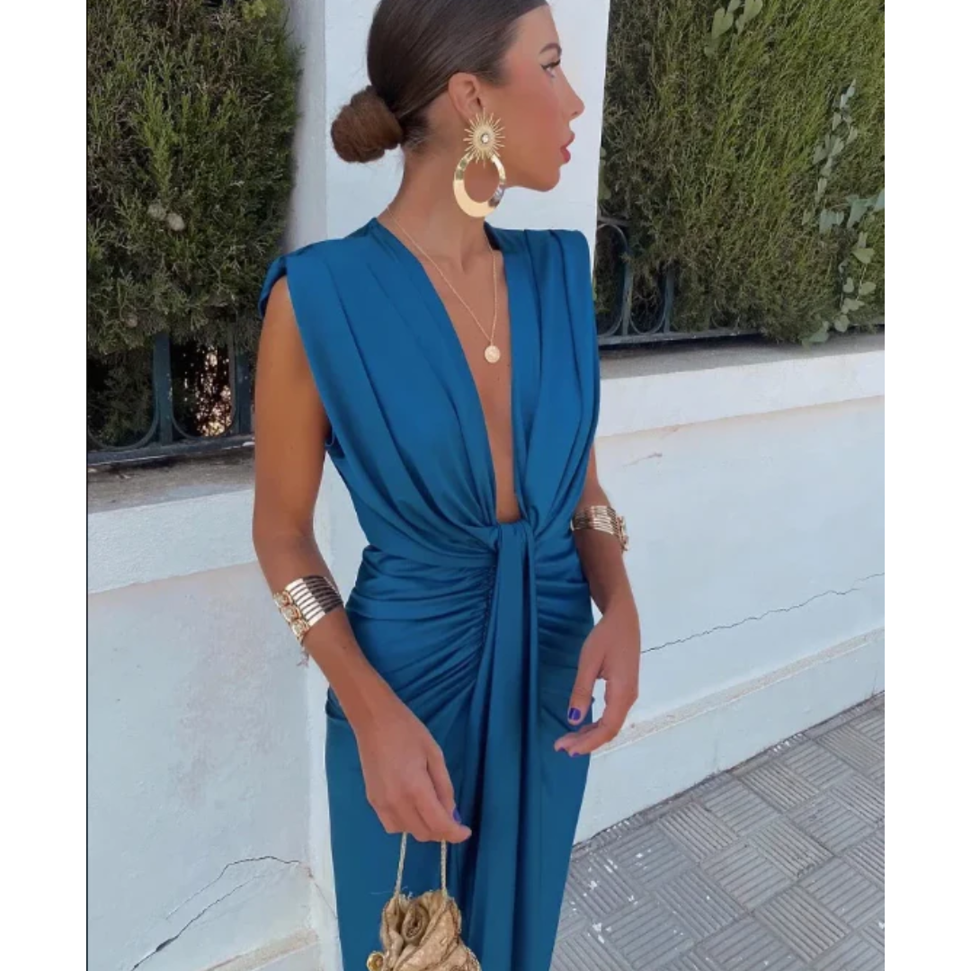 Annalie | Robe Midi avec Décolleté Plongeant et Volants Élégants pour Femme