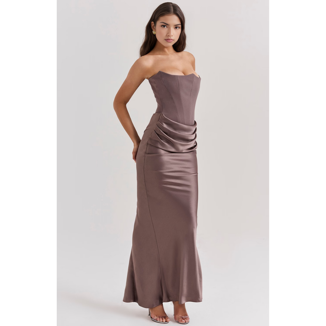 Fatima | Robe Longue Épaules Dénudées à Taille Drapée pour Femme
