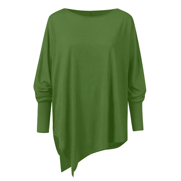 Aliénor | Pull col bateau oversize manches longues ourlet asymétrique