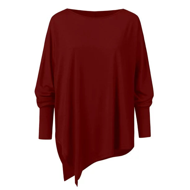 Aliénor | Pull col bateau oversize manches longues ourlet asymétrique