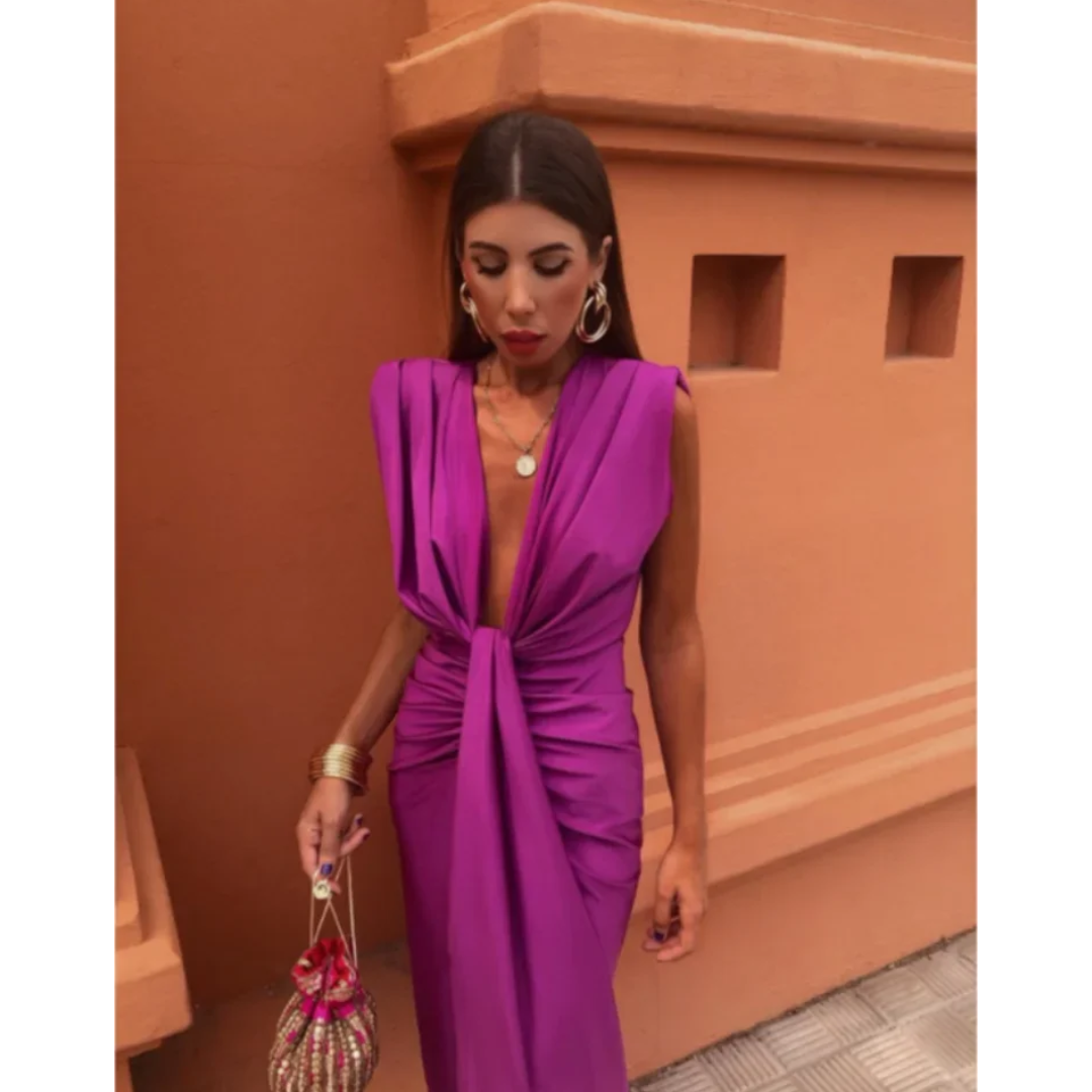 Annalie | Robe Midi avec Décolleté Plongeant et Volants Élégants pour Femme