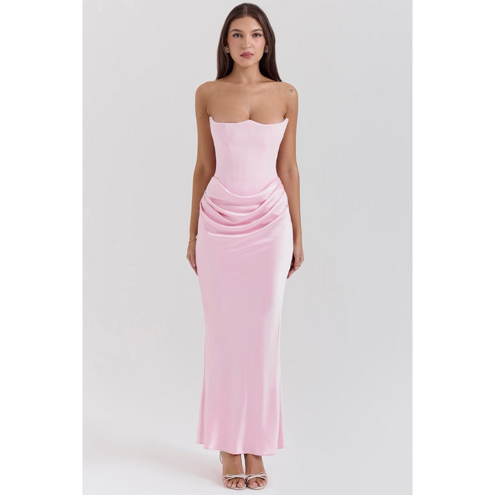 Fatima | Robe Longue Épaules Dénudées à Taille Drapée pour Femme