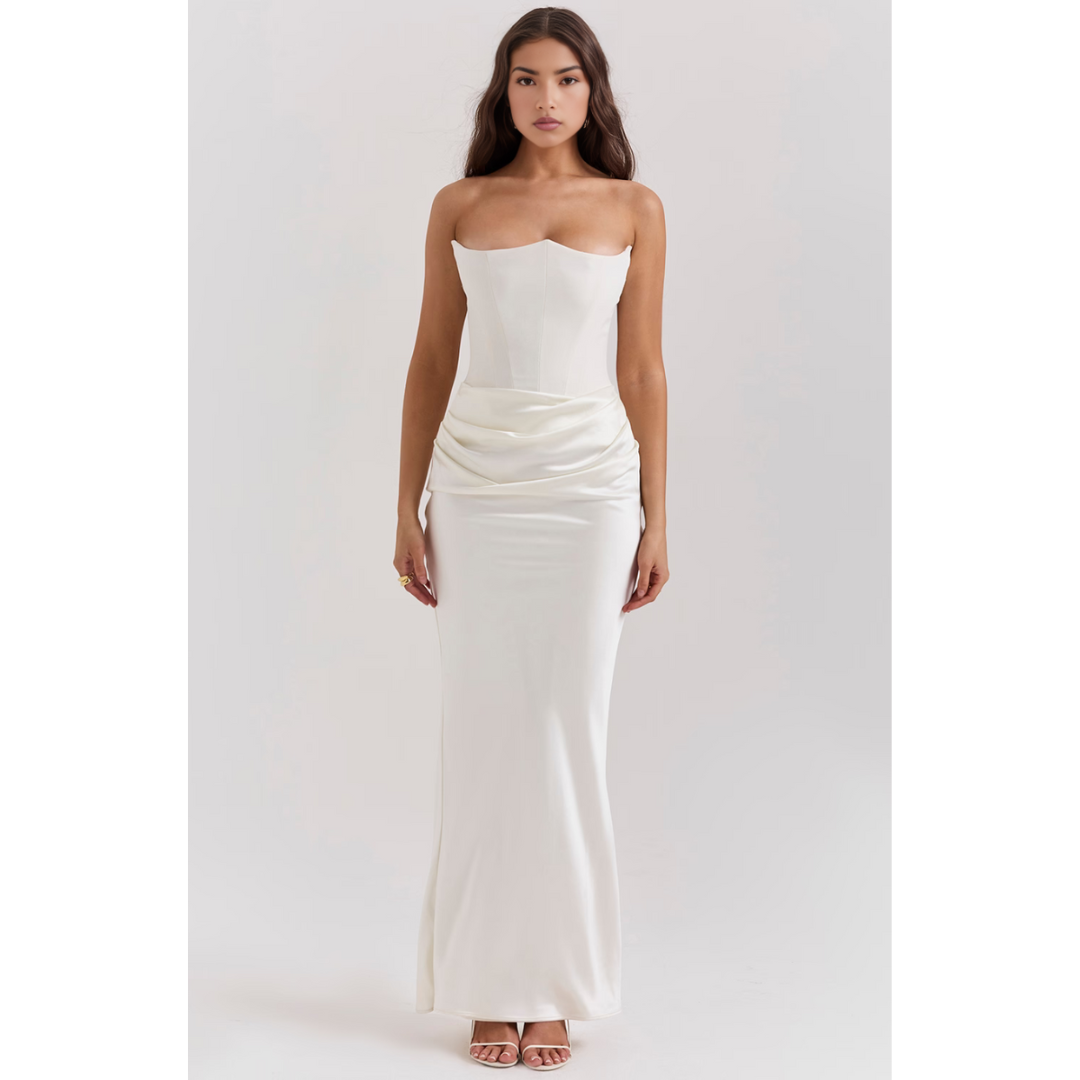 Fatima | Robe Longue Épaules Dénudées à Taille Drapée pour Femme