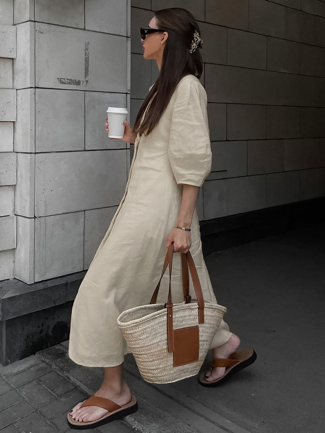 Darya | Robe Midi en Lin Boutonnée et Décontractée pour Femmes
