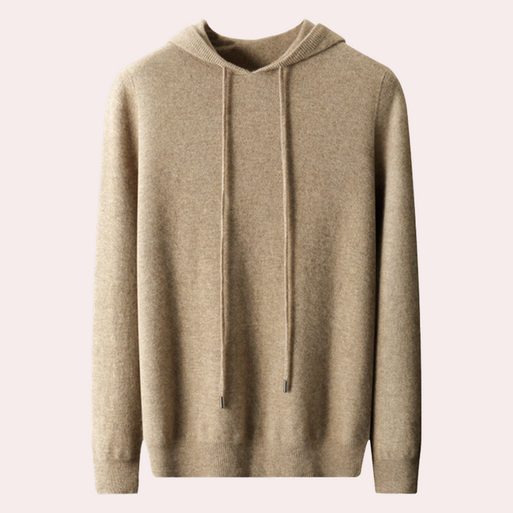 Khaki hoodie van kasjmier met lange mouwen en trekkoorden, ideaal voor herenmode. Comfortabele en stijlvolle trui voor casual en chique outfits.