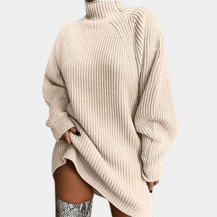 Beige gebreide trui met lange mouw, textuurpatroon, comfortabele damesmode, herfstkleding, stijlvol en warm, geschikt voor casual outfits.