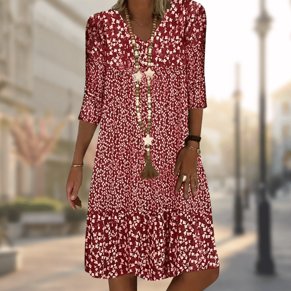 Solara | Robe midi à col en V et motif floral pour femme