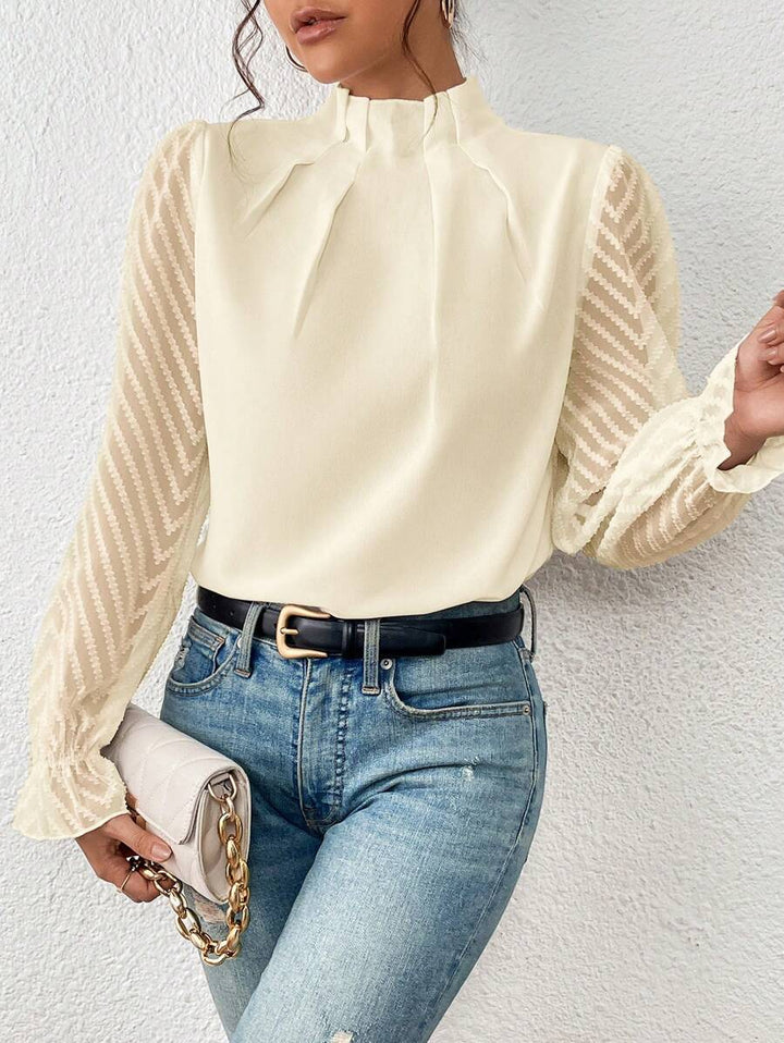 Lorraine | Blouse Col Montant Manches Longues Dentelle Femme