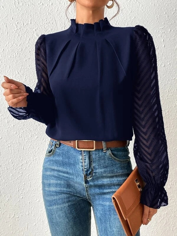 Lorraine | Blouse Col Montant Manches Longues Dentelle Femme
