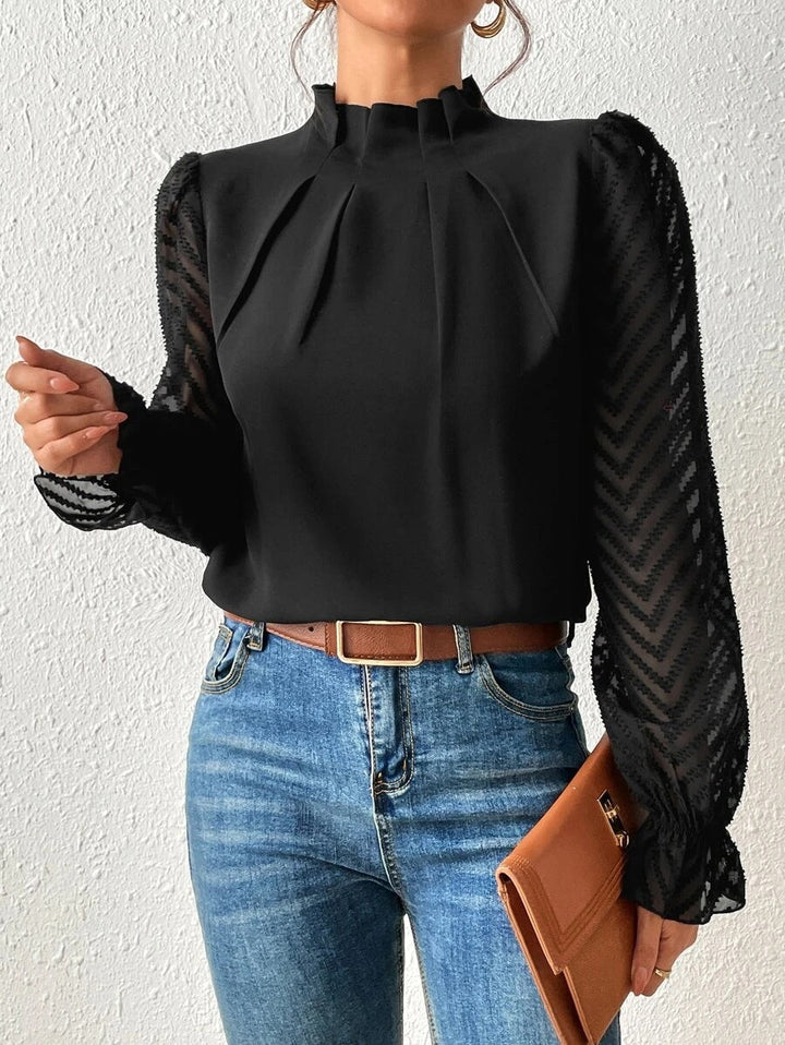 Lorraine | Blouse Col Montant Manches Longues Dentelle Femme