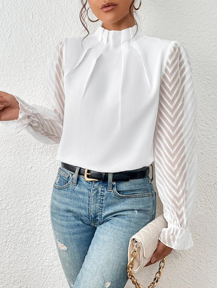 Lorraine | Blouse Col Montant Manches Longues Dentelle Femme