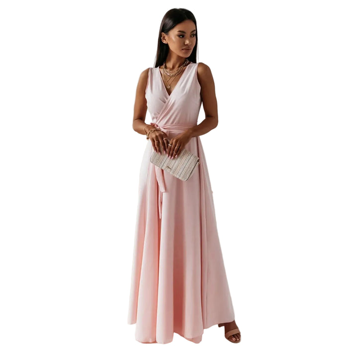 Annabelle | Robe longue unie pour femme avec col en V