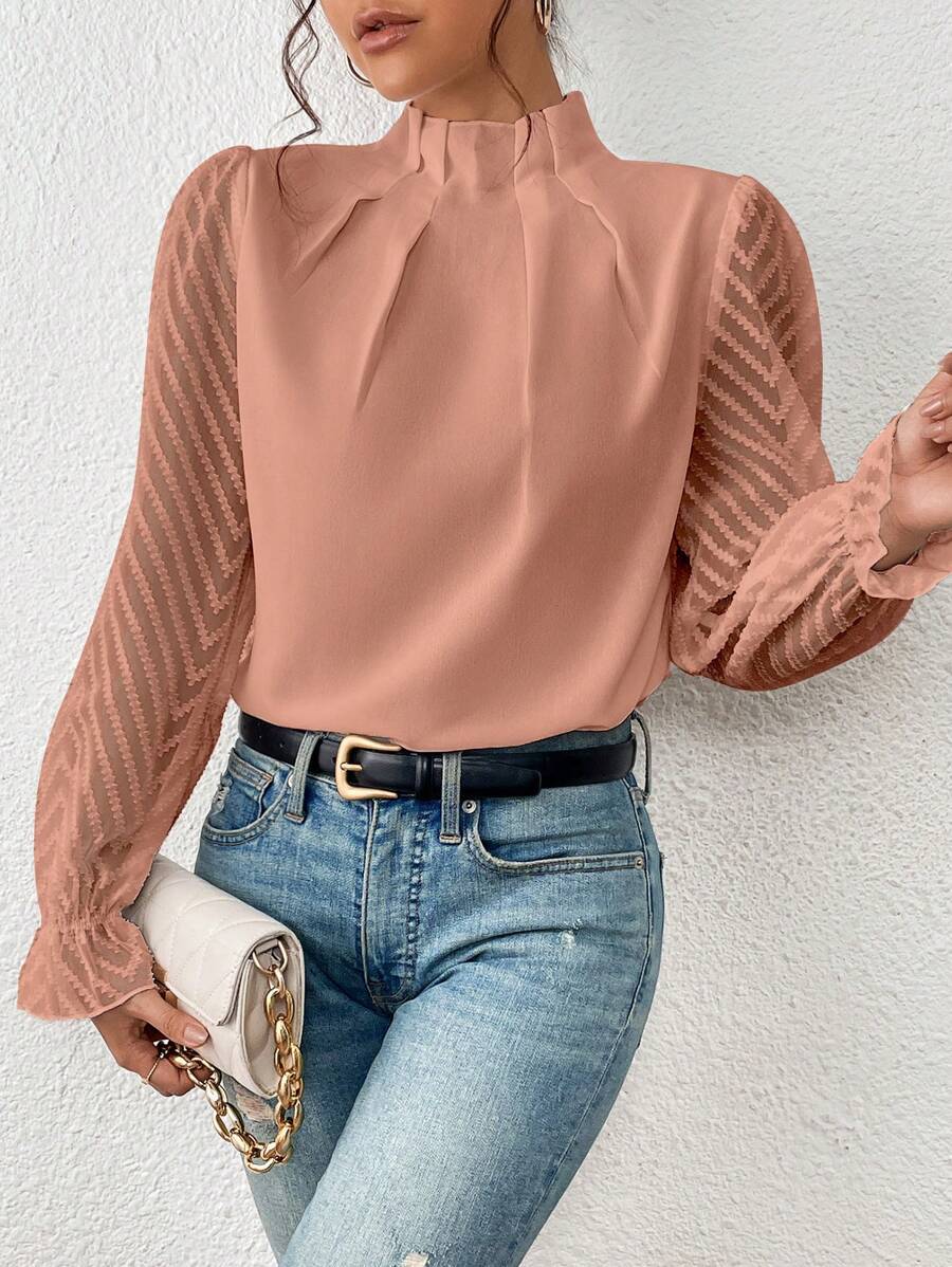 Lorraine | Blouse Col Montant Manches Longues Dentelle Femme