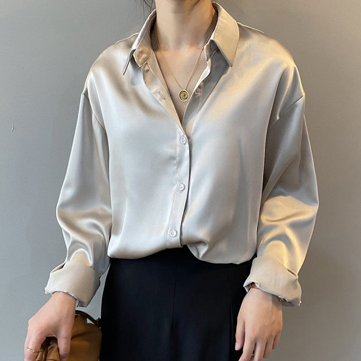 Eleanor | Chemisier satiné vintage manches longues pour femmes