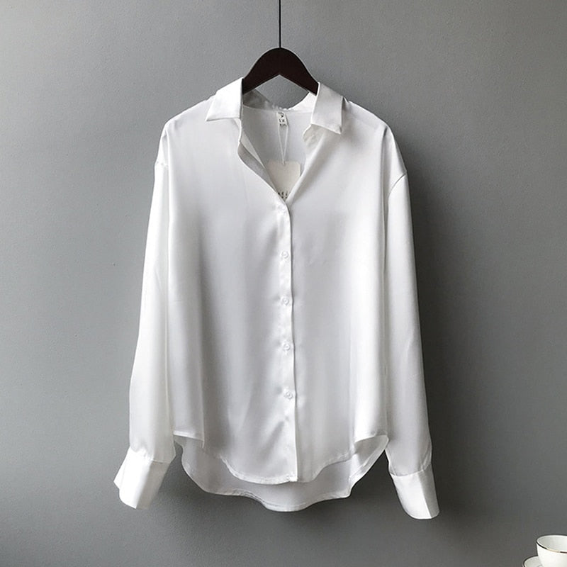 Eleanor | Chemisier satiné vintage manches longues pour femmes