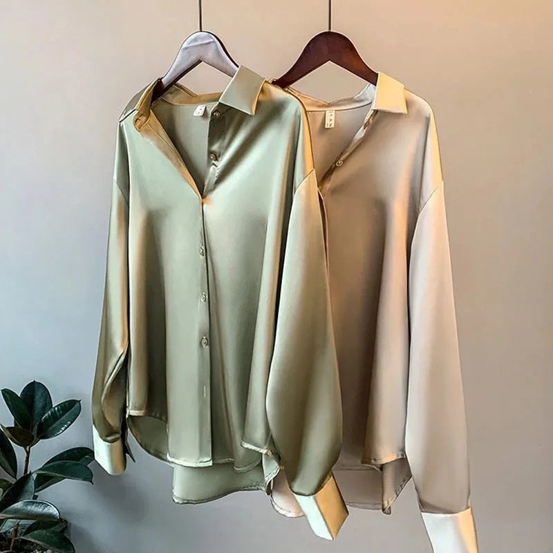 Eleanor | Chemisier satiné vintage manches longues pour femmes