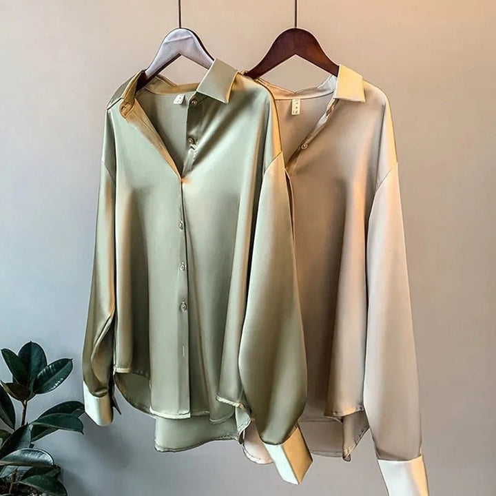 Eleanor | Chemisier satiné vintage manches longues pour femmes