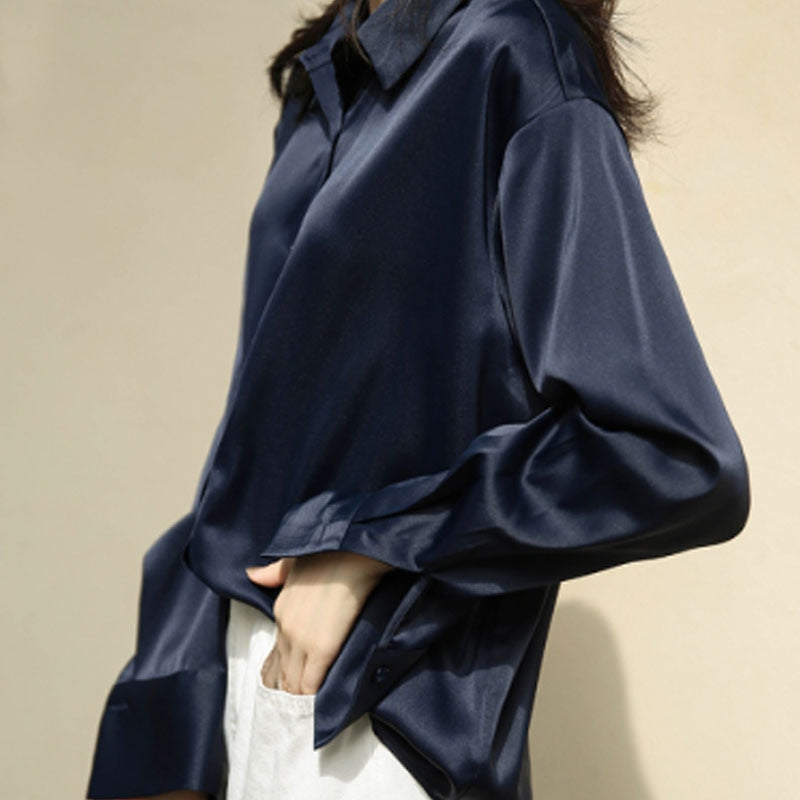 Eleanor | Chemisier satiné vintage manches longues pour femmes