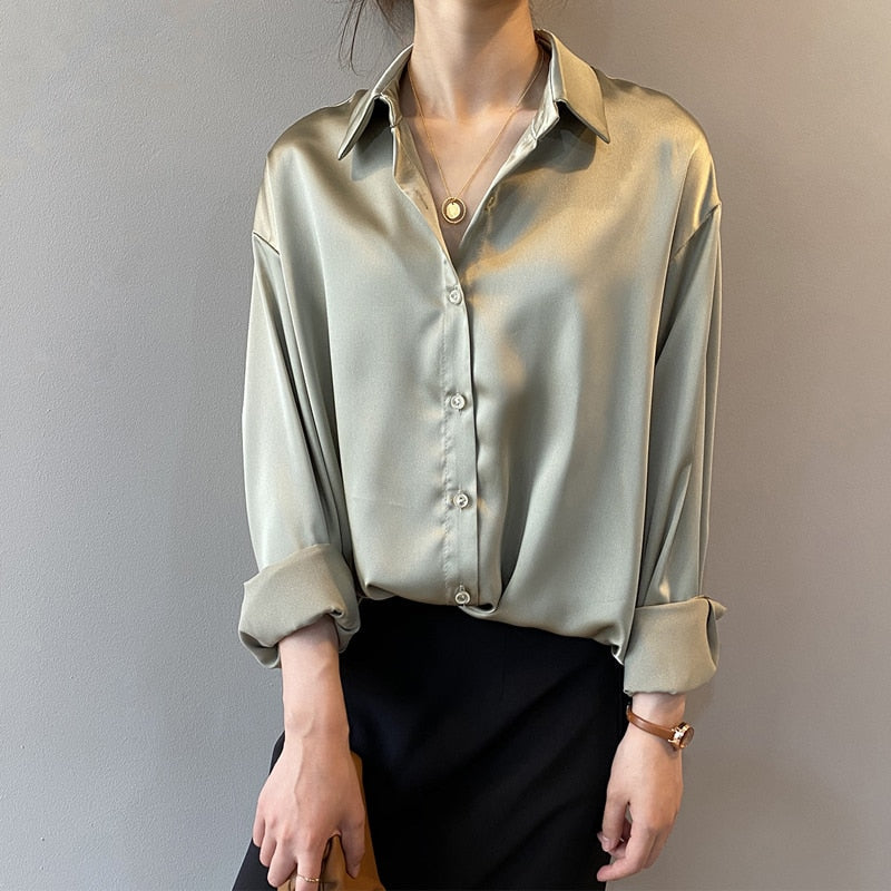 Eleanor | Chemisier satiné vintage manches longues pour femmes