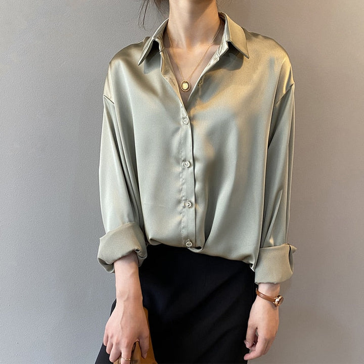 Eleanor | Chemisier satiné vintage manches longues pour femmes