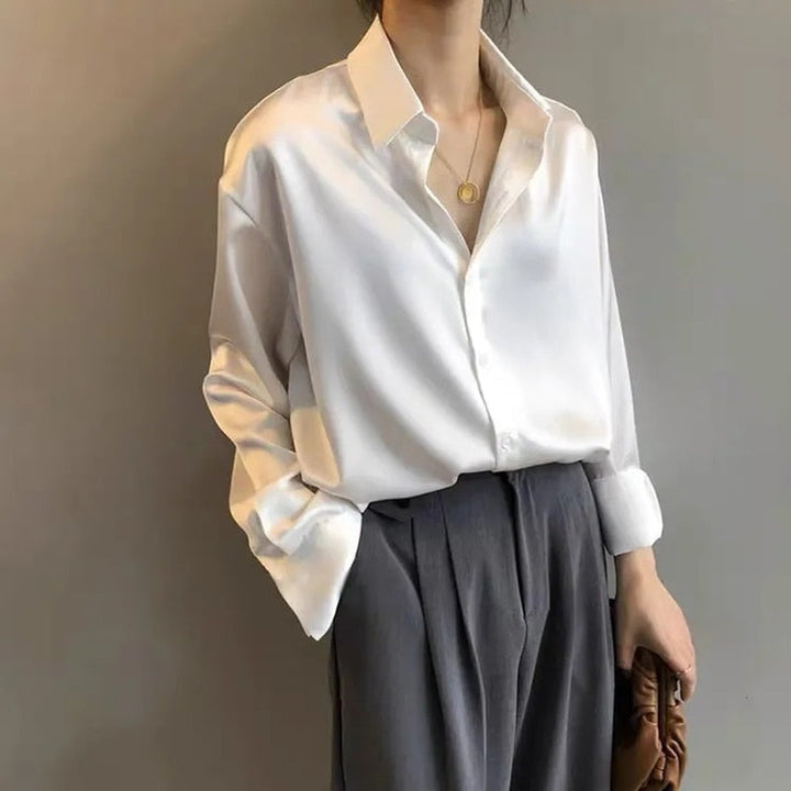 Eleanor | Chemisier satiné vintage manches longues pour femmes