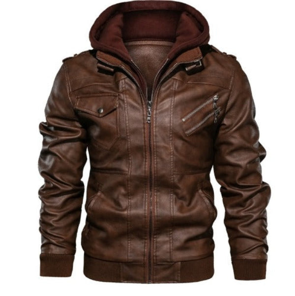 Florian | Veste d'hiver stylée en faux cuir avec capuche