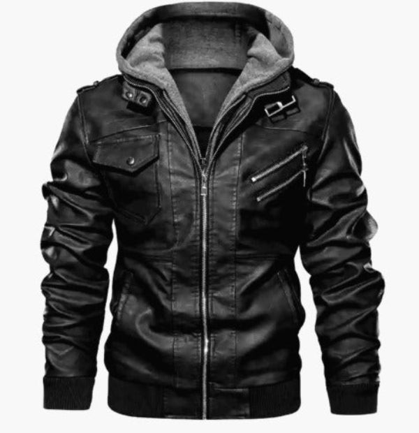 Florian | Veste d'hiver stylée en faux cuir avec capuche