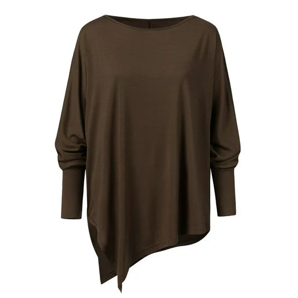 Aliénor | Pull col bateau oversize manches longues ourlet asymétrique