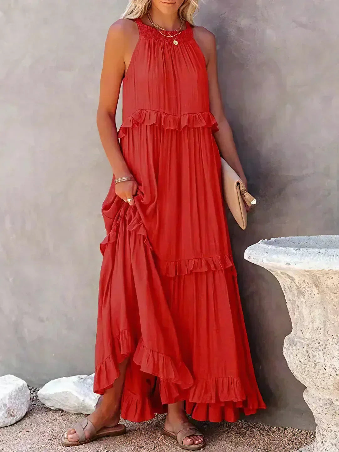 Elvira | Robe Longue à Volants et à Bretelles pour Femme