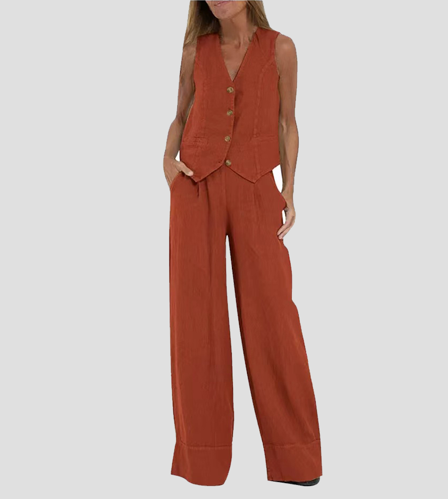 Marceline | Ensemble en lin sans manches avec gilet à col en V pour femme