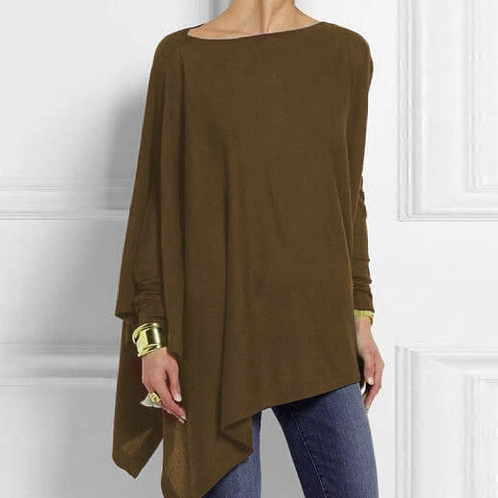 Aliénor | Pull col bateau oversize manches longues ourlet asymétrique