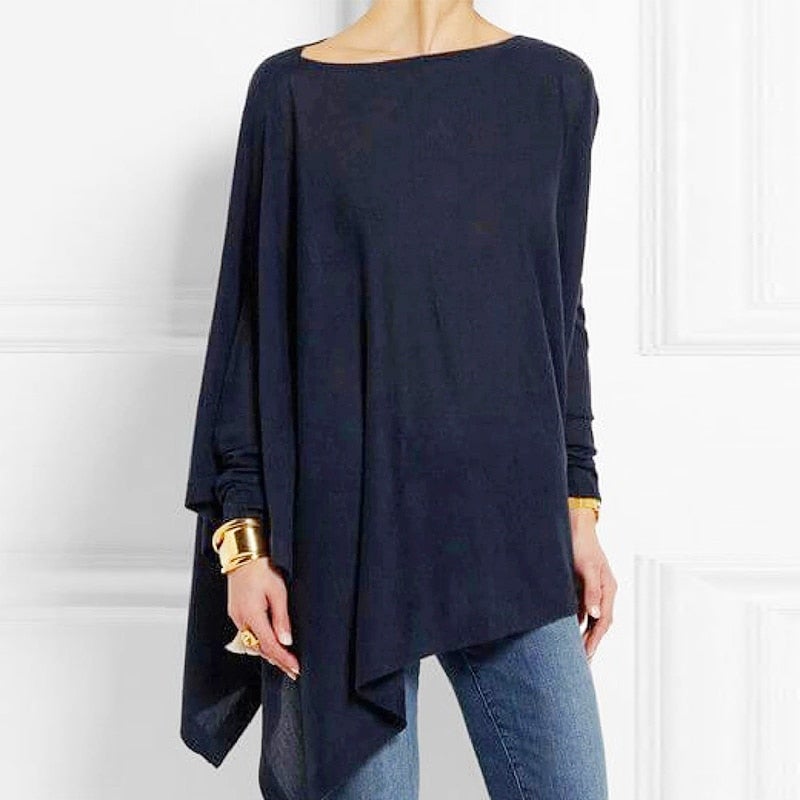 Aliénor | Pull col bateau oversize manches longues ourlet asymétrique